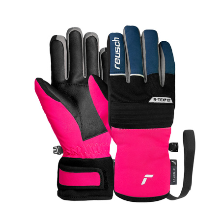 JUNIORSKIE RĘKWICE NARCIARSKIE REUSCH BENJI R-TEX® XT Black/Dress Blue/Pink 2026