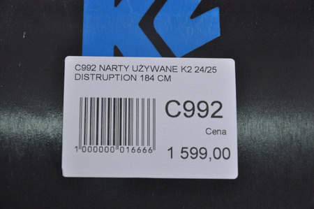 NARTY UŻYWANE K2 DISRUPTION 78TI + MXC 12 24/25 184 cm NRC992