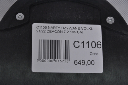 NARTY UŻYWANE VOLKL DEACON 7.2 + FTD 10 21/22 165 cm NRC1106